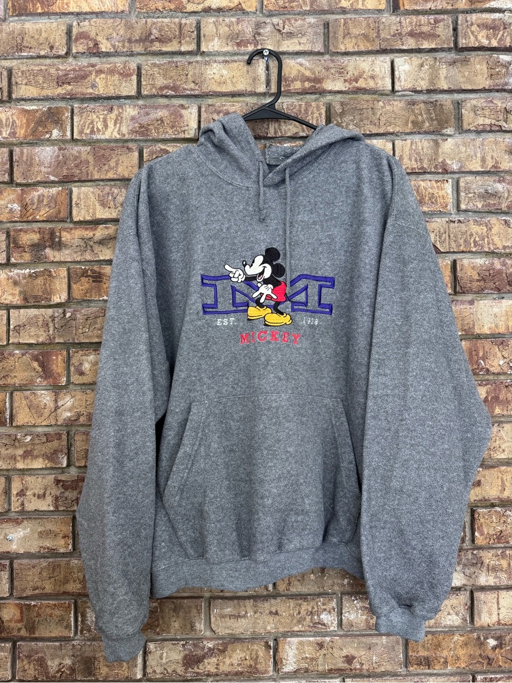 Vintage Disney Gray Crewneck Hoodie with Embroidered Mickey